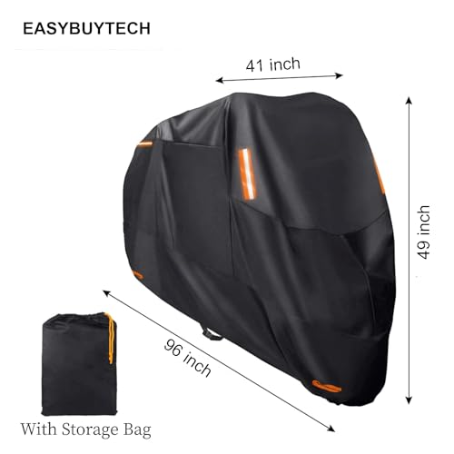 EASYBUYTECH Motorcycle Cover,Motorbike Cover All Season Universal Weather Waterproof Outdoor UV Protection with 4 Reflective Strips & Storage Bag,2XL Motorcycles Vehicle Cover, BLACK