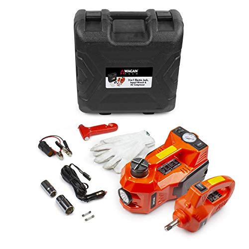 Wagan 12V DC Powered 3 Ton Car Lift 3-in-1 Electric Car Jack, Impact Wrench & Air Compressor Kit with LED Work Light for Road Emergency Car Repair Tool Kit 3T - Thumbnail 6
