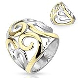 STR-0048 Stainless Steel Two Tone IP Smoke Swirl Hearts Frontal Ring; Comes With Free Gift Box