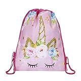 Beautyonline Unicorn Drawstring Bags for Unicorn Party Supplies, Unicorn Drawstring Shoulder Backpack Bag for Kids Children Unicorn Party Favors Birthday Gift(13.3 x 10.6 inch Style 10-Pink)