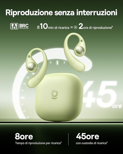 Eli Sport2 Open Ear Cuffie, Cuffie Sportive Open Ear con Curva di Comfort a S, 45H di Autonomia, SuperBass 2.0, IPX7, Bluetooth 6.0, Chiamate Chiare con 4 Microfoni AI