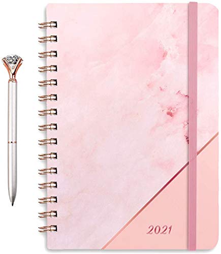 Pink Marble 2021 Diary with Free Diamond Pen | Planner 2021 | 2021 Planner | Daily, Weekly, and Yearly Planner | Day Planner | Agenda 2021 Planner | Academic Planner | School Planner |