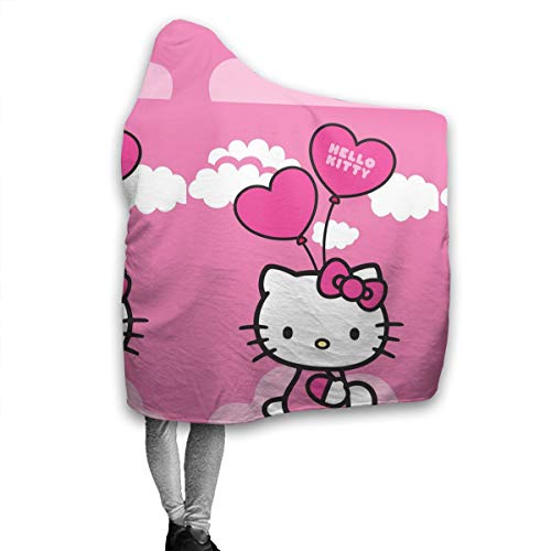 JINUNNU Hooded Blanket Hello Kitty Ballon Rose Throw Wearable Cuddle