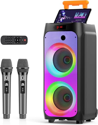JYX Karaoke with 2 Wireless Microphone, 800 W Large Bluetooth Speaker, IPX4 PA System Subwoofer, Bluetooth 5.3, RGB Disco Light, Complete Professional Sing for Adults, Supports TF/USB, AUX, Rec