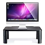 Computer Desk Monitor Stand Riser with Height Adjustable Feet - Office Storage Organizer, Shelf for Desktop, Printer, Screen, TV, Tablet Holder - Black | 2 Pack