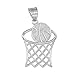 .925 Sterling Silver Basketball Hoop Sports Charm Pendant Necklace - 16