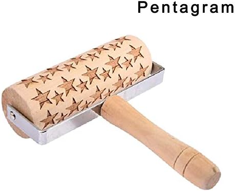 Coolyool Wooden Christmas Embossing Rolling Pin Engraved DIY Tools Textured Non-Stick Designs and Patterned for Baking Cookie Kid