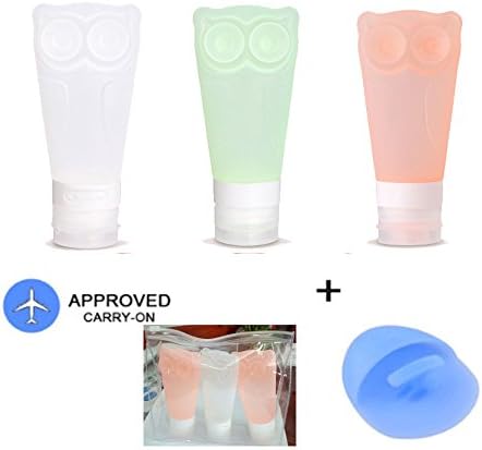 Discoo Owl Silicone Travel Bottles Set, - BPA Free, TSA Airline Approved,Portable Silicone Travel Bottles Set for Shampoo, Conditioner, Lotion, Honey, Etc (3 x 2.8 oz, 83ml)