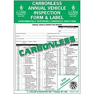 J.J. Keller Annual Vehicle Inspection Report (Carbonless) with Label Part #15048 400MP - (5 Retail Packs)
