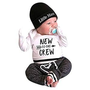 WEXCV Babykleding jongens outfit 3 stuks lange mouwen alfabet print rompers top + broek + hoed kleding set herfst winter…