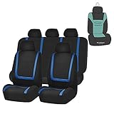 FH GROUP FH-FB032115 Unique Flat Cloth Seat Cover w. 5 Detachable Headrests and Solid Bench Blue/Black- Fit Most Car, Truck, Suv, or Van