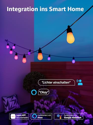 Lepro ZB1 AI LED Fairy Lights Outdoor 30 m, RGB + Warm White Smart LED S14 WiFi Bulbs, App Control, Works with Alexa & Google, IP65, Personalised AI Light Designer, without Remote Control, 30 LEDs