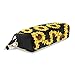 Students Pencil Case Pouch Yellow Blooming Sunflowers Black PU Leatehr Organizer Pen Holder Box Women Purse Wallet Waterproof Large Capacity Hand Mini Cosmetic Makeup Bag