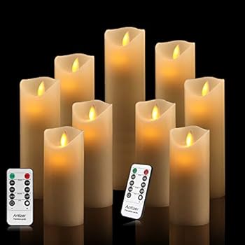 Antizer Flameless Candles Set of 9 Ivory Dripless Real Wax Pillars Include Realistic Dancing LED Flames and 10-Key Remote Control with 24-Hour Timer Function 400+ Hours by 2 AA Batteries