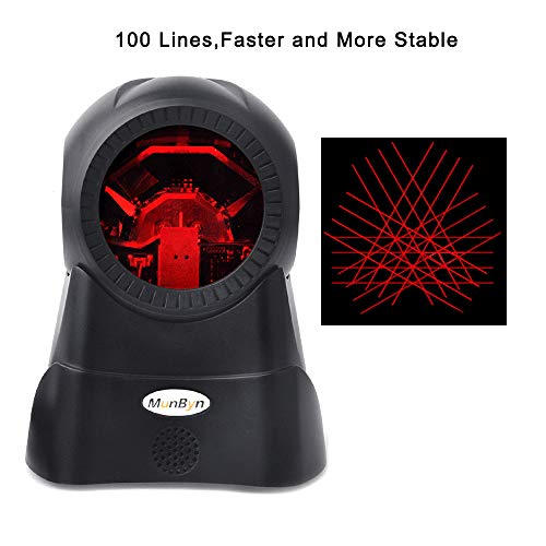 MUNBYN Wired 1D 100 Laser Lines 1400Times/SEC Omni Directional Handsfree Barcode Scanner Auto Sensor with 2 Meters USB Cable for Windows Mac Linux System
