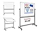 Magnetic Mobile White Board Dry Erase Board Double Sided Whiteboard Rolling Wheels 4 Markers Eraser Magnets Ruler Large Writing Standing Easel Stand Easy Adjustable Flip Portable Display 36 x 48 inch