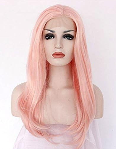 Princesswig Pink Color Synthetic Hair Wig For Women Pastel Pink Color Heat Safe synthetic Lace Front Wigs For Holiday