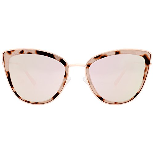 VIVIENFANG Mirror Lens Oversized Women Cateye Sunglasses Leopard Print Metal Frame Shades G87566A Pink - Thumbnail 3