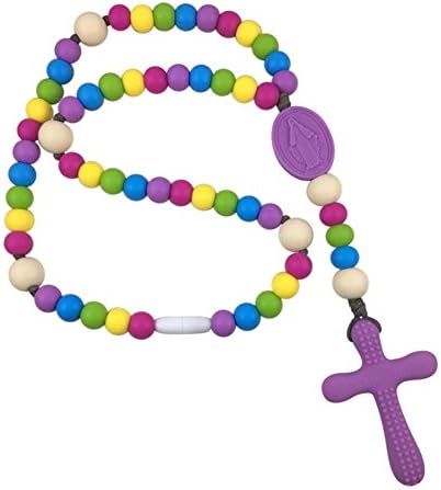 Chews Life Purple Rainbow Rosary | Silicone Teething Rosary | Boys' or Girls' Baptism or Mass Toy