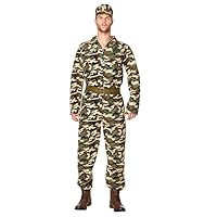 Karnival Costumes Army Soldier Costume - Halloween Mens Military Camo Jumpsuit, Belt, Hat, Large