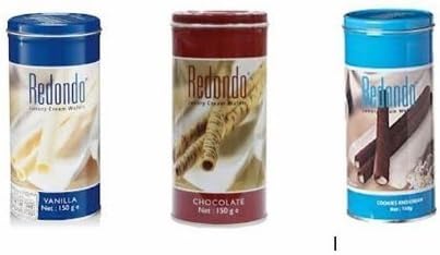 Luxury Cream Wafers Rolls (Chocolate / Vanilla / Cookie & Cream Flavored)150g by Redondo