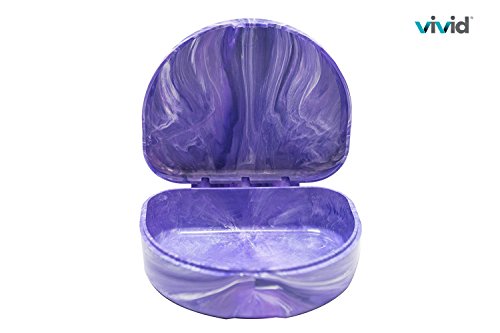 Orthodontic Retainer Case With Hinged Lid Snaps, Portable Denture Cases, Mouthguard Case for Retainer and Dentures (Purple Marble) - Thumbnail 2
