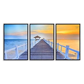 3 Piece Framed Canvas Home Artwork Decoration Romantic Wharf Canvas Wall Art for Living Room, Bedroom - 16"x24"x3 Panels