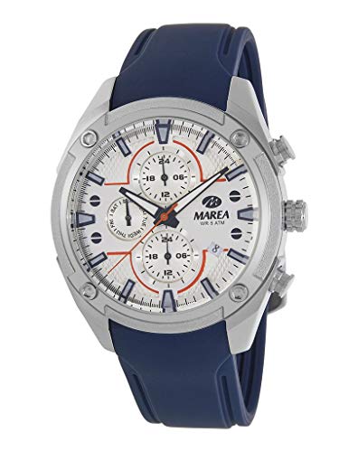 Reloj Marea Analógico Multifunción Hombre B54156/1 con Calendario, Correa de Silicona Azul y Esfera Plateada