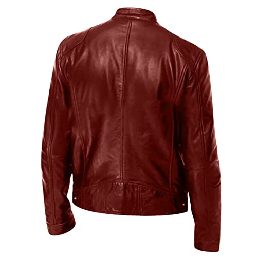 Men's Faux Leather Jacket Vintage Stand Collar Motorcycle PU