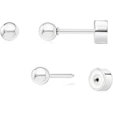 Sweetkiki Threadless Flat Back Earrings, 14K Gold Plated Ball Stud Earrings Hypoallergenic | Cartilage Earring | Helix Piercing Jewelry | Tragus Piercing Jewelry | Push in Flatback Earrings for Women Men