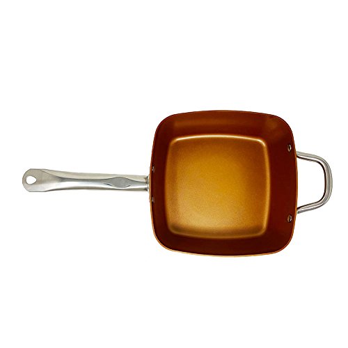 Copper Ceramic Square Non-Stick Ceramic Pan 5 Piece Set for Frying, Baking, Broiling, Steaming & Braising with Fry Basket Steamer & Tempered Glass Lid - Thumbnail 4