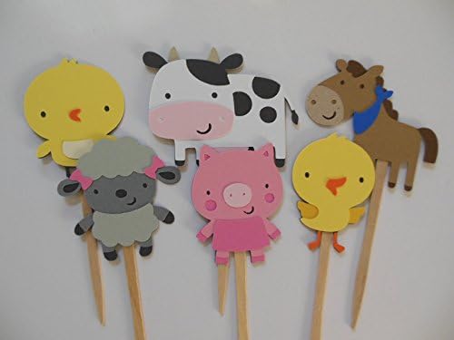 Farm Animal Cupcake Toppers - Baby Shower or Birthday Party Decorations - Set of 6
