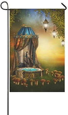 Custom Fairy Stage with a Mushroom Ring and Lamps Yard Garden Flag 12 x 18 Inches