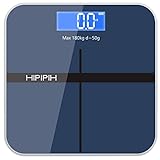 Hippih Digital Body Weight Bathroom Scale with Step-On Technology Measures Weight 400lb/180kg AAA Glass Square 004 (Blue)