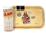 RAW Girl Design Metal Rolling Tray (Small) Bundle with 75 Organic 1 1/4 Size Pre-Rolled Cones