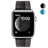 BRG for Apple Watch Band, Classic Genuine Leather 2 Toned Style iWatch Band with Stainless Metal Buckle Replacement Strap for Apple Watch Series 3/2/1 Hermès Sport and Edition 42mm Black/Gray