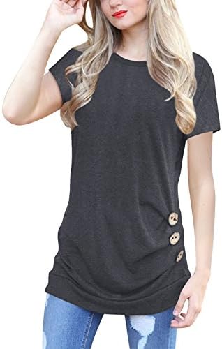 IVVIC Short Sleeve Shirts for Women O-Neck Casual Loose Blouse Button Side Tunic Tops