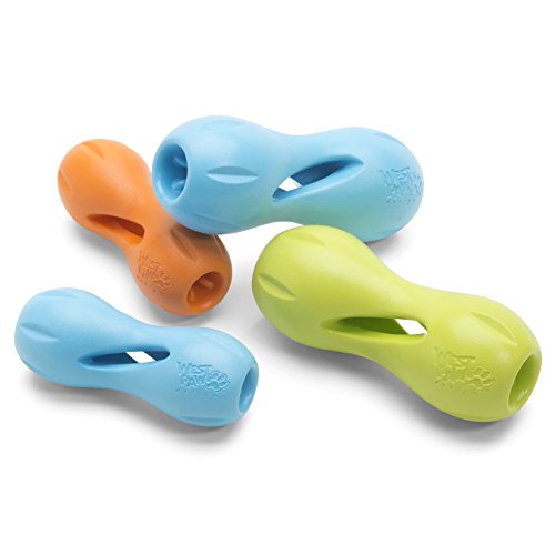 West Paw Zogoflex Qwizl Interactive Treat Dispensing Dog Puzzle Treat Toy for Dogs, 100% Guaranteed Tough, It Floats!, Made in USA, Large, Aqua Blue