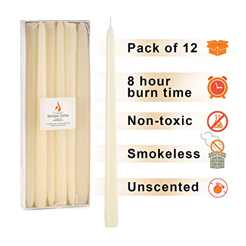 Michael Zohar Candles 12 Pack Tall Taper Candles 8 Hour Long Burning