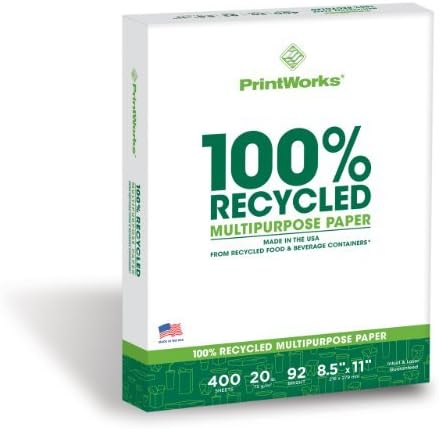 Printworks 100 Percent Recycled Multipurpose Paper, 20 Pound, 92 Bright, 400 sheets, 8.5 x 11 Inches (00018) by PrintWorks