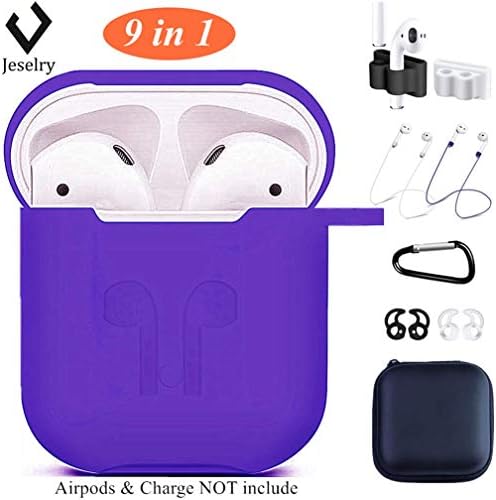 AirPods Case Cover Compatible Apple Airpods 2 & 1[Front LED Visible],9 in 1 Kits Airpods Accessories Protective Silicone Skin with Airpods Watch Band Holder/Ear Hook/Strap/Clip/Keychain