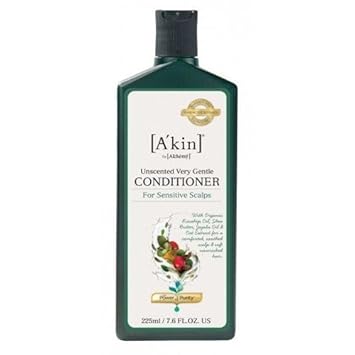 A'kin Natural Mild & Gentle Fragrance Free, Hypoallergenic Conditioner For Sensitive Scalp, Free From Parabens, Sulfates and Silicones, 225 ml
