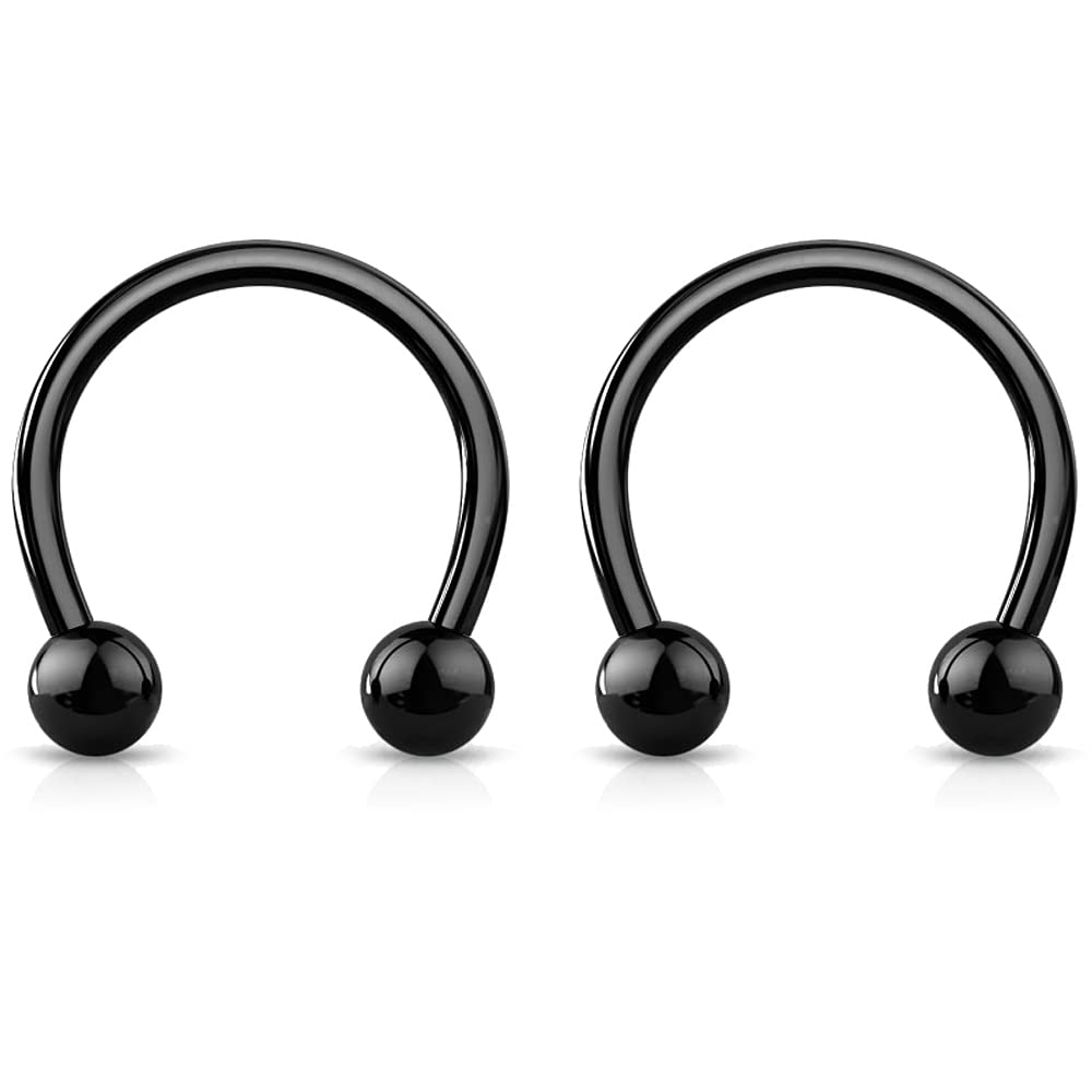 Bling Piercing 2pc 0.8mm 20g Black Surgical Stainless Steel Horseshoe Bar Hoop 3mm Ball Circular Barbells Earrings Cartilage Helix Septum Nose Lip Rings - 6mm