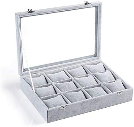 Stone77 Watch Box Ice Velvet Rectangular Multi-Position with Glass Display Window Collection Watch, Gray