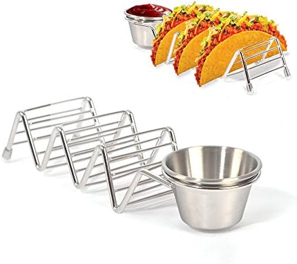 Taco Holder Taco Stand Taco Rack, Haneye Stainless Steel Taco Holder Stands with Salsa Guacamole Cup (2 Pack)