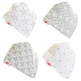 Zippy Fun Baby and Toddler Bandana Bib - Absorbent 100% Cotton Front Drool Bibs with Adjustable Snaps (4 Pack Gift Set) Unisex Grey and White