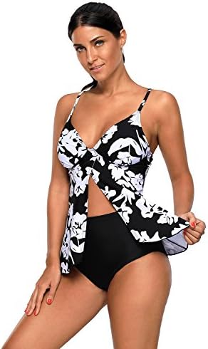 Ouregrace Womens Multi Print Crisscross Open Back Flyaway Tankini Swimsuits With Briefs S - XXXL