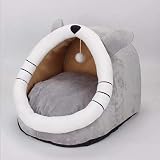 disdain Cat Beds Indoor Grey 2-in-1 Cave with Hanging Teaser Toy view 2