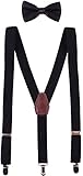 WDSKY Little Boys Black Suspenders and Bow Tie Set for Kids Baby Toddler Black