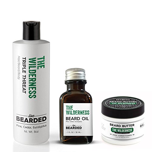 Beard Kit - True Beardsman (Beard Oil, Beard Butter, and Beard Wash) Cleans, Conditions, and Shapes Your Beard (Pine, Cedar, Eucalyptus - The Wilderness)